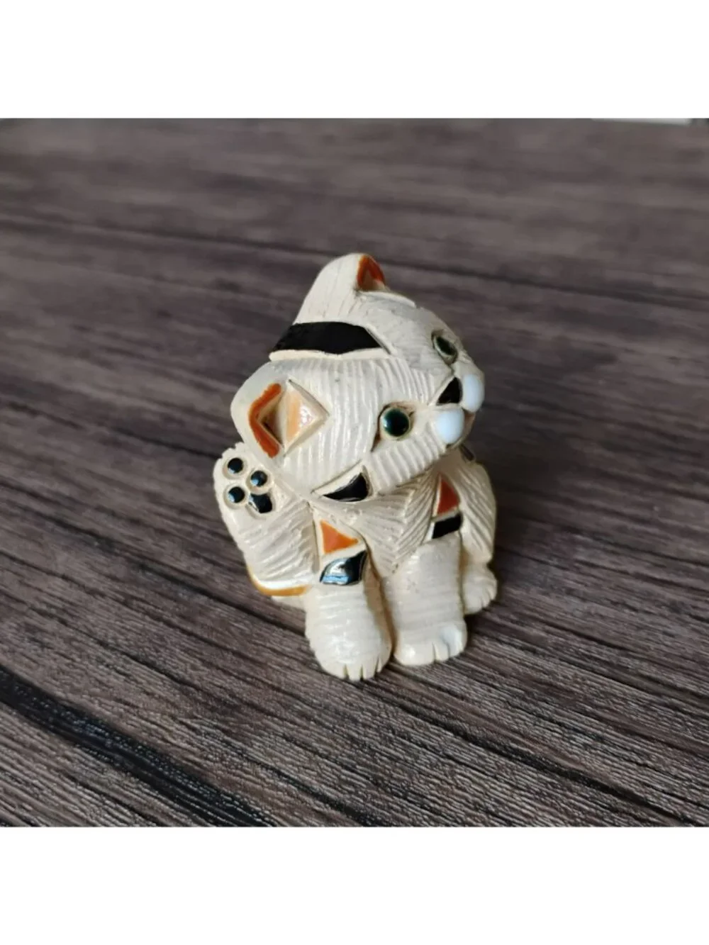 Artesania Rinconada Hand Made Calico Cat Figurine Uruguay Ceramic Kitten